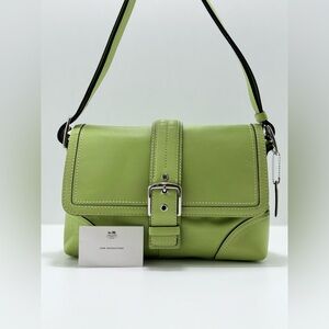 Vintage Coach Buckle Flap Shoulder Bag Soho Pistachio Green Leather F1196